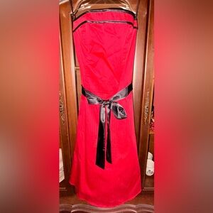 Ruby Rox Strapless Red Dress with Black Pinstripe Stripes Size 3